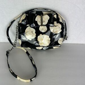 Betsey Johnson Floral Dome Crossbody Bag Black Patent Vegan Leather